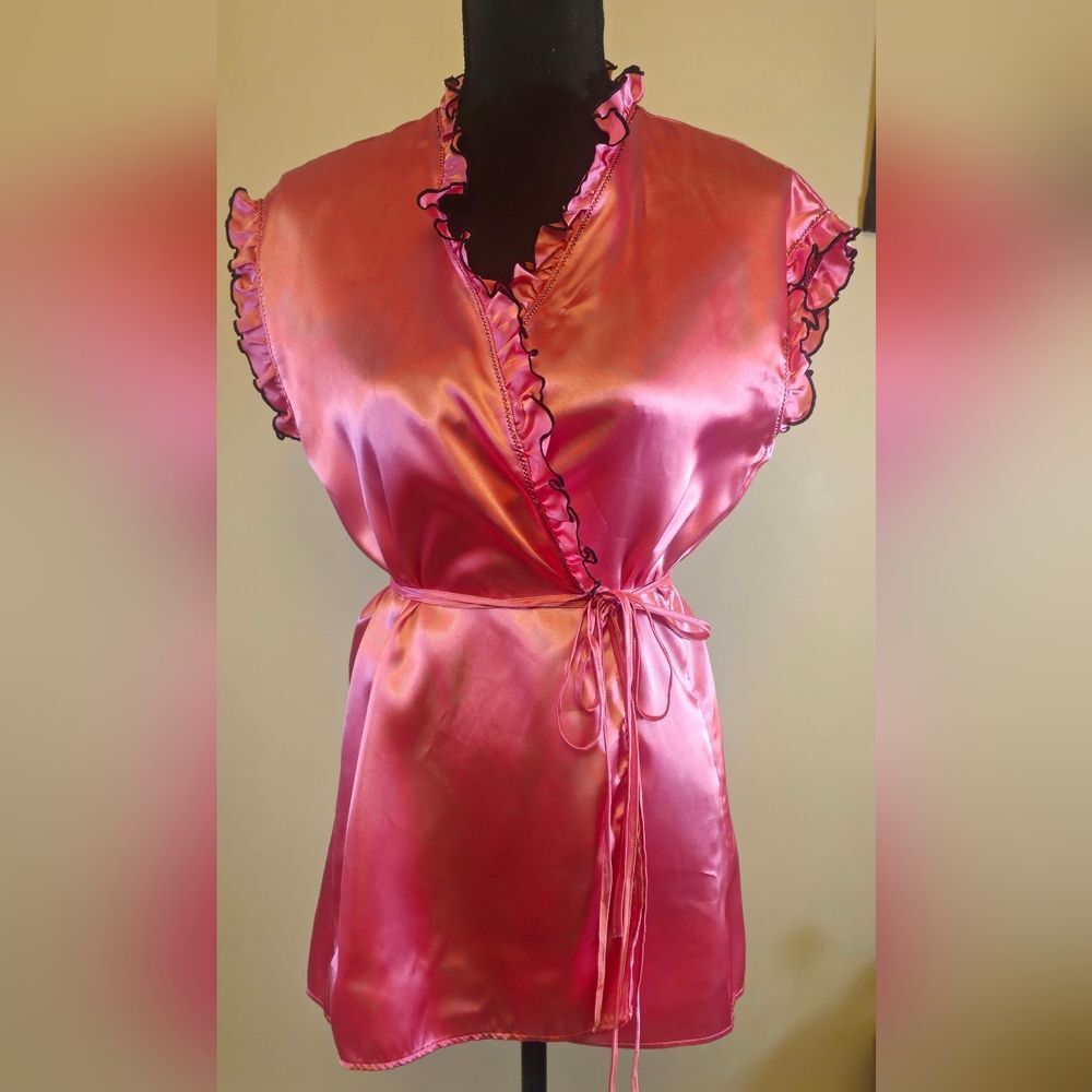 Vintage Satin Mini Robe- Seductive Wear by Cinema Etoile- Sz Med